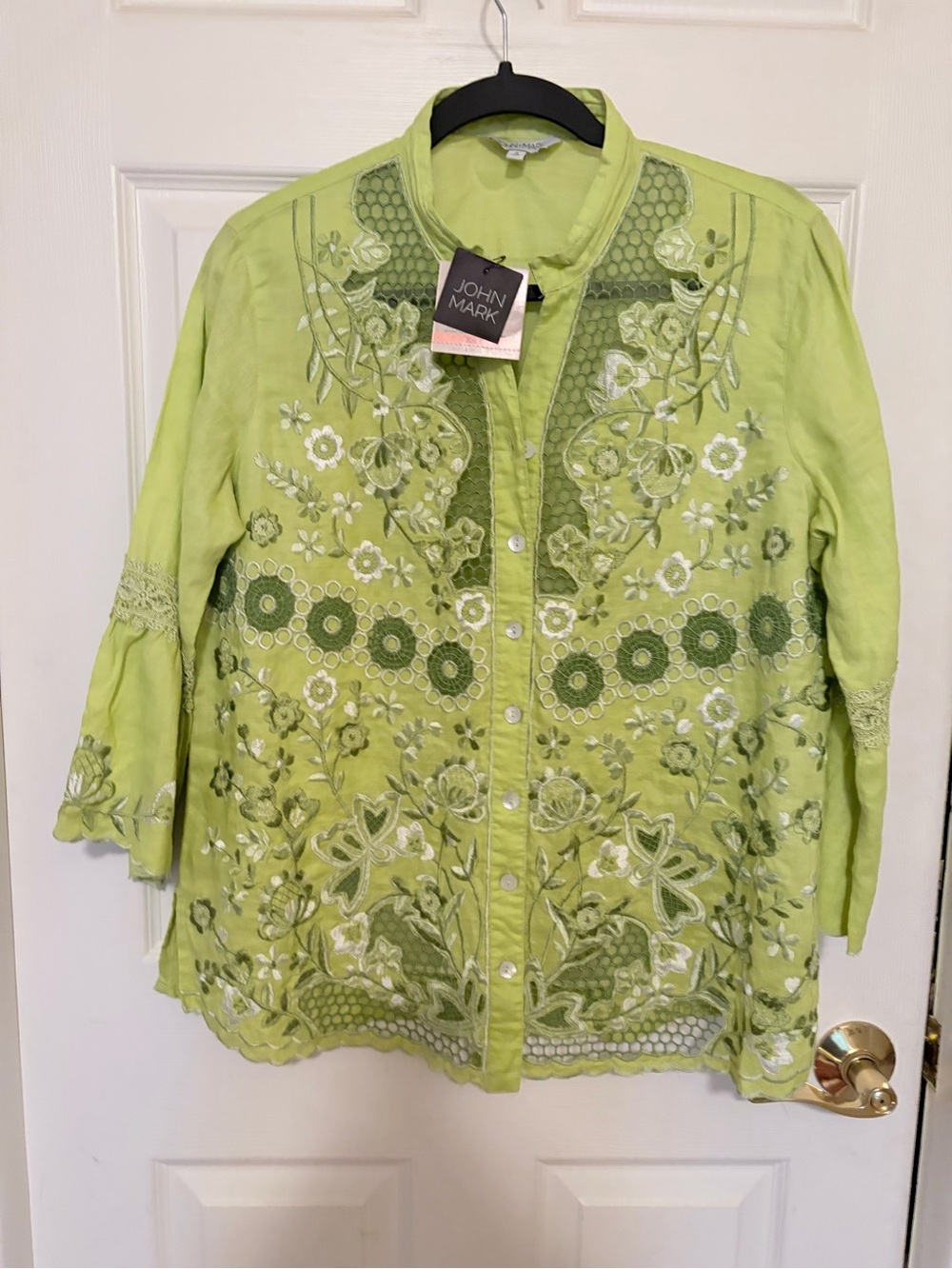 John Mark Women's Lime Green Embroidered Button-Down Shirt